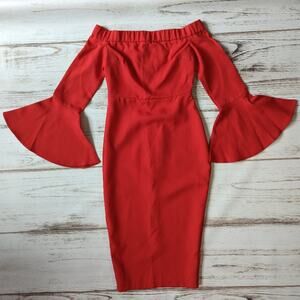 Missguided Off the Shoulder Red Statement Flare Sleeve Dress Sz 2